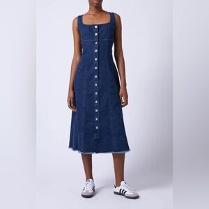 French Connection Arywode Sleeveless Fray Hem Denim Midi Dress size 8